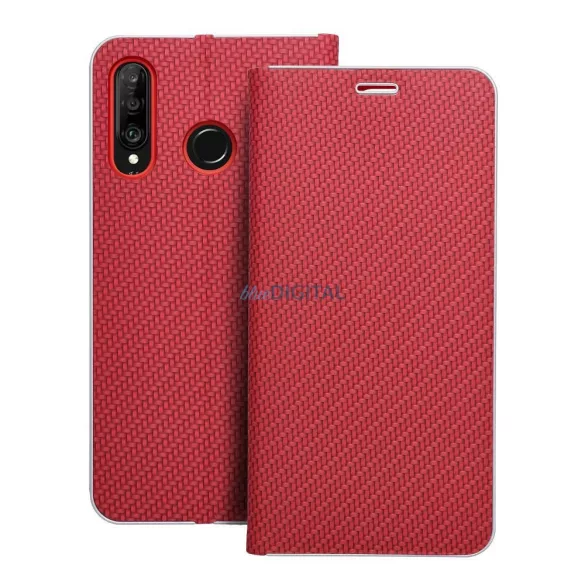 LUNA BOOK CARBON könyvtok Huawei P30 Lite - piros
