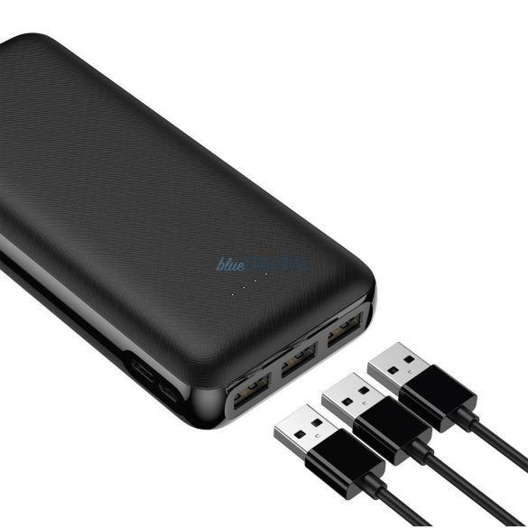 Blue Star W2027 powerbank 2xUSB-A és 1xUSB-C csatlakozással + USB-A - Type-C kábellel 30 cm 20000mAh 2.1A - fekete