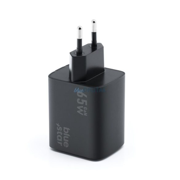 Blue Star VT-43 hálózati töltő 1xUSB-A és 2xUSB-C csatlakozással 65W 4A PD QC4.0 - fekete