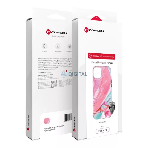 FORCELL F-PROTECT Mirage, katonai csepp-tesztelt tok kompatibilis a MagSafe-val IPHONE 16 PRO MAX rózsaszín márványhoz