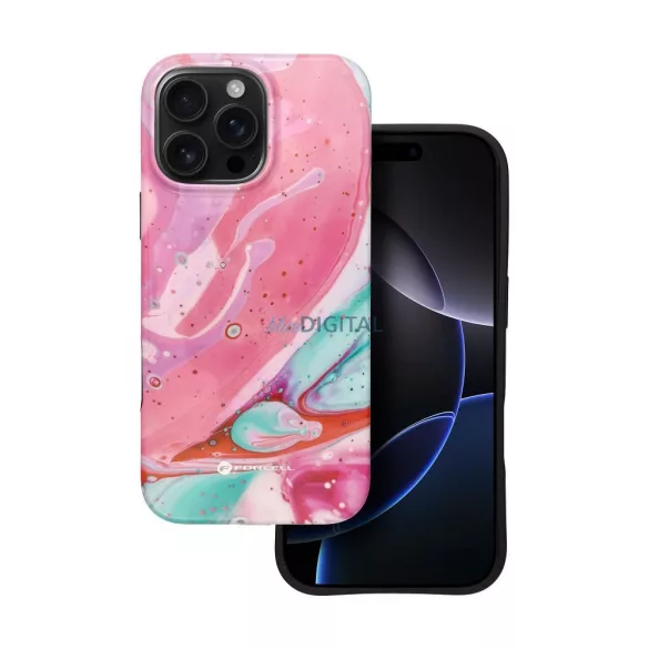 FORCELL F-PROTECT Mirage, katonai csepp-tesztelt tok kompatibilis a MagSafe-val IPHONE 16 PRO MAX rózsaszín márványhoz