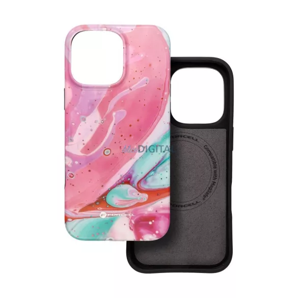 FORCELL F-PROTECT Mirage, katonai csepp-tesztelt tok kompatibilis a MagSafe-val IPHONE 16 PRO MAX rózsaszín márványhoz