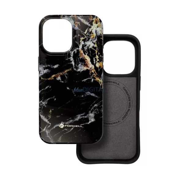 FORCELL F-PROTECT Mirage, katonai csepp-tesztelt tok kompatibilis MagSafe az IPHONE 16 fekete márványhoz