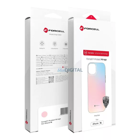 FORCELL F-PROTECT Mirage, katonai csepp-tesztelt tok kompatibilis MagSafe az IPHONE 16 PLUS-hoz rózsaszín kék