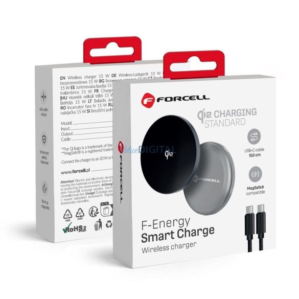 Forcell F-ENERGY MagSafe-kompatibilis vezeték nélküli töltő 15W Qi2 - ezüst színű