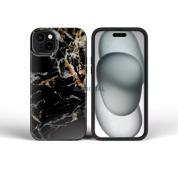FORCELL F-PROTECT Mirage, katonai csepp-tesztelt tok kompatibilis MagSafe az IPHONE 15 fekete márványhoz