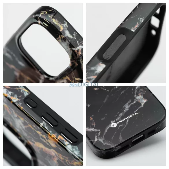 FORCELL F-PROTECT Mirage, katonai csepp-tesztelt tok kompatibilis MagSafe az IPHONE 15 fekete márványhoz
