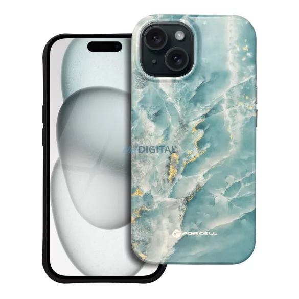 FORCELL F-PROTECT Mirage, Katonai csepp-tesztelt tok kompatibilis MagSafe az IPHONE 15 zöld márványhoz