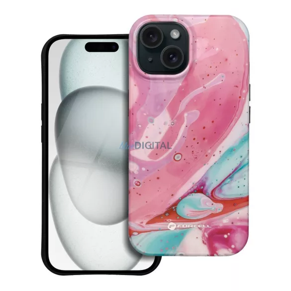 FORCELL F-PROTECT Mirage, katonai csepp-tesztelt tok kompatibilis MagSafe az IPHONE 15 rózsaszín márványhoz