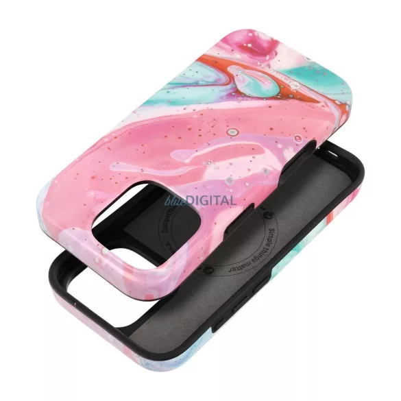 FORCELL F-PROTECT Mirage, katonai csepp-tesztelt tok kompatibilis MagSafe az IPHONE 15 rózsaszín márványhoz