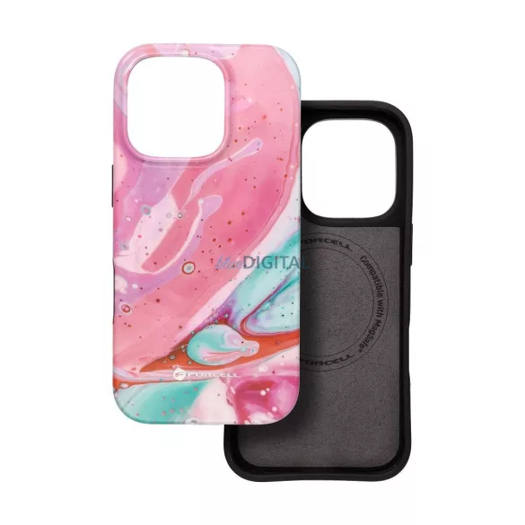 FORCELL F-PROTECT Mirage, katonai csepp-tesztelt tok kompatibilis MagSafe az IPHONE 15 rózsaszín márványhoz