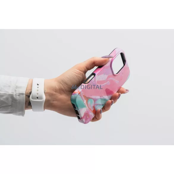 FORCELL F-PROTECT Mirage, katonai csepp-tesztelt tok kompatibilis MagSafe az IPHONE 15 rózsaszín márványhoz