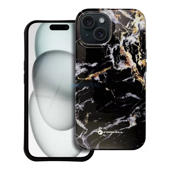 FORCELL F-PROTECT Mirage, katonai csepp-tesztelt tok kompatibilis MagSafe az IPHONE 15 PRO fekete márványhoz