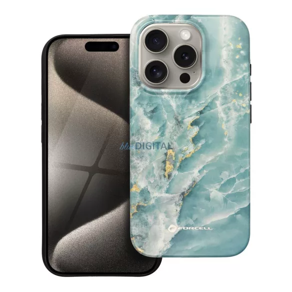 FORCELL F-PROTECT Mirage, katonai csepp-tesztelt tok kompatibilis MagSafe az IPHONE 15 PRO zöld márványhoz