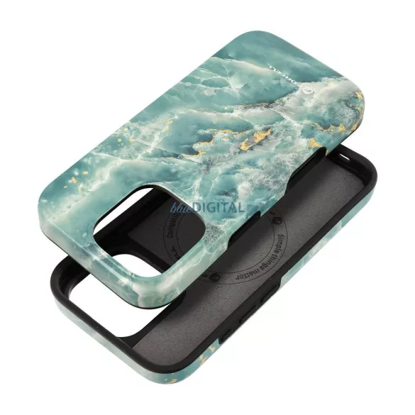 FORCELL F-PROTECT Mirage, katonai csepp-tesztelt tok kompatibilis MagSafe az IPHONE 15 PRO zöld márványhoz