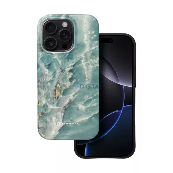 FORCELL F-PROTECT Mirage, katonai csepp-tesztelt tok kompatibilis MagSafe az IPHONE 15 PRO zöld márványhoz