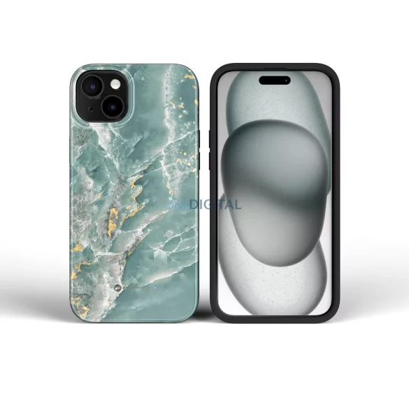 FORCELL F-PROTECT Mirage, katonai csepp-tesztelt tok kompatibilis MagSafe az IPHONE 15 PRO zöld márványhoz