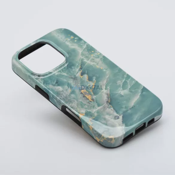 FORCELL F-PROTECT Mirage, katonai csepp-tesztelt tok kompatibilis MagSafe az IPHONE 15 PRO zöld márványhoz