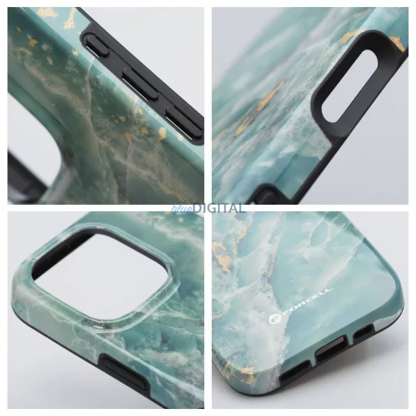 FORCELL F-PROTECT Mirage, katonai csepp-tesztelt tok kompatibilis MagSafe az IPHONE 15 PRO zöld márványhoz