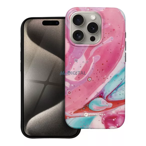 FORCELL F-PROTECT Mirage, katonai csepp-tesztelt tok kompatibilis MagSafe az IPHONE 15 PRO rózsaszín márványhoz