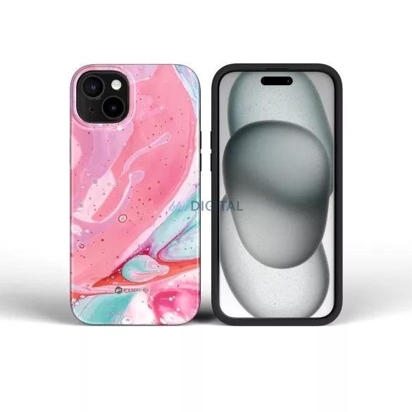 FORCELL F-PROTECT Mirage, katonai csepp-tesztelt tok kompatibilis MagSafe az IPHONE 15 PRO rózsaszín márványhoz