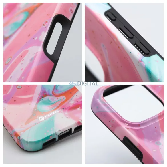 FORCELL F-PROTECT Mirage, katonai csepp-tesztelt tok kompatibilis MagSafe az IPHONE 15 PRO rózsaszín márványhoz