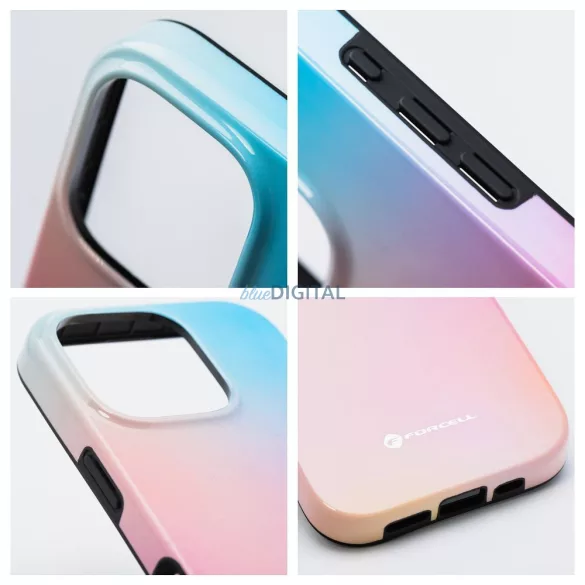 FORCELL F-PROTECT Mirage, katonai csepp-tesztelt tok kompatibilis MagSafe az IPHONE 15 PRO-hoz rózsaszín kék