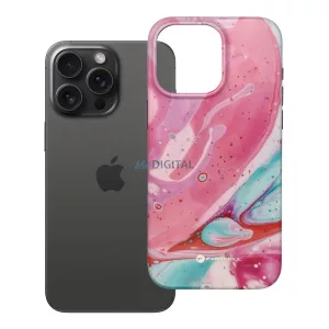 FORCELL F-PROTECT Mirage, katonai csepp-tesztelt tok kompatibilis a MagSafe-val IPHONE 15 PRO MAX rózsaszín márványhoz