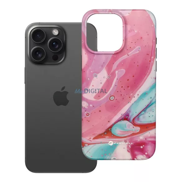 FORCELL F-PROTECT Mirage, katonai csepp-tesztelt tok kompatibilis a MagSafe-val IPHONE 15 PRO MAX rózsaszín márványhoz