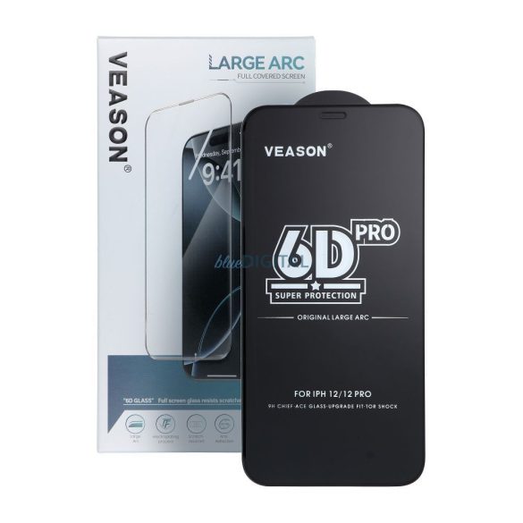Veason 6D Pro edzett üveg fekete szegéllyel iPhone 12/12 Pro - 10 db