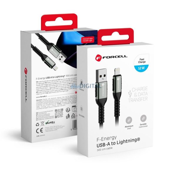 Forcell C257 F-ENERGY USB-A - Lightning kábel 12W 2.4A 3m - fekete