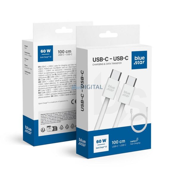 Blue Star Q28 Type-C - Type-C kábel 60W 6A QC4.0 1m - fehér