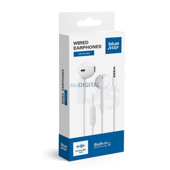 Blue Star PA-E65 vezetékes fülhallgató mikrofonnal 3.5mm jack csatlakozóval - fehér