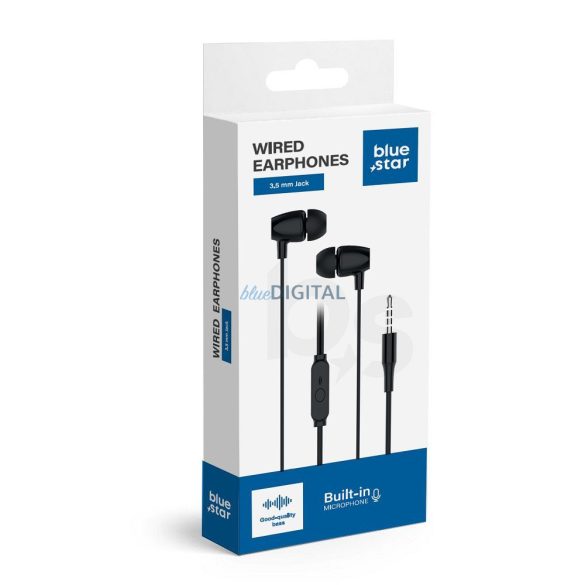 Blue Star PA-E67 vezetékes fülhallgató mikrofonnal 3.5mm jack csatlakozóval - fekete