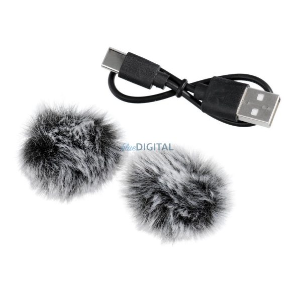 Vezeték nélküli lavalier mikrofon Lightning dupla hosszú hajjal (2 db készletben) K1 fekete