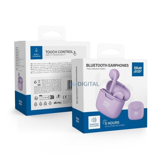 Blue Star FI7 TWS Bluetooth vezeték nélküli fülhallgató - lila