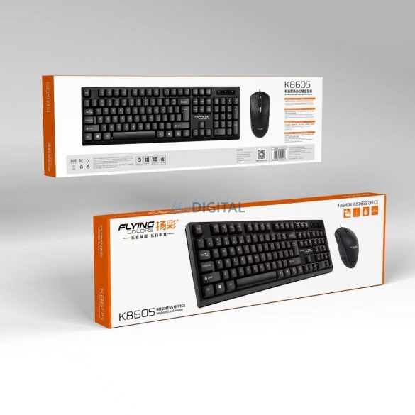 Drótkészlet USB A billentyűzet QWERTY + egér K8605 U+U