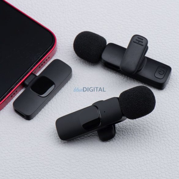 Vezeték nélküli lavalier mikrofon Lightning dupla (2 db készletben) K1 fekete