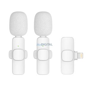 Vezeték nélküli lavalier mikrofon Lightning dupla (2 db készletben) K1 fehér
