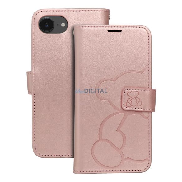 MEZZO könyvtok iPhone 16e - rózsaarany szín "maci"