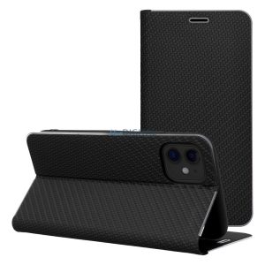LUNA CARBON könyvtok iPhone 16e - fekete