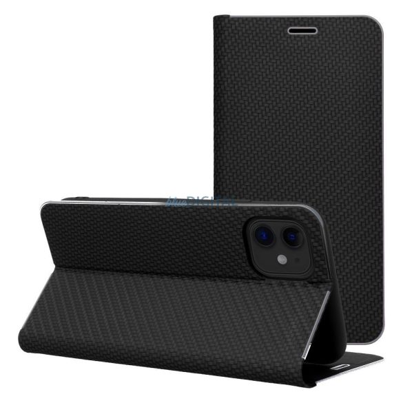 LUNA CARBON könyvtok iPhone 16e - fekete