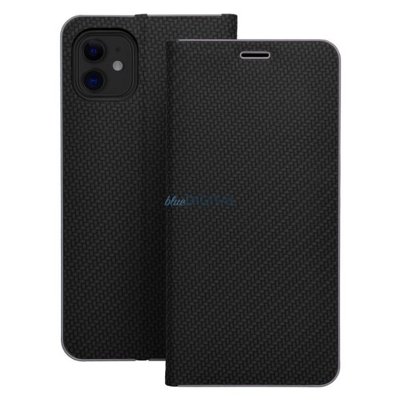 LUNA CARBON könyvtok iPhone 16e - fekete