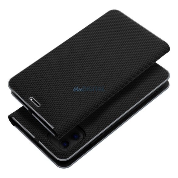 LUNA CARBON könyvtok iPhone 16e - fekete