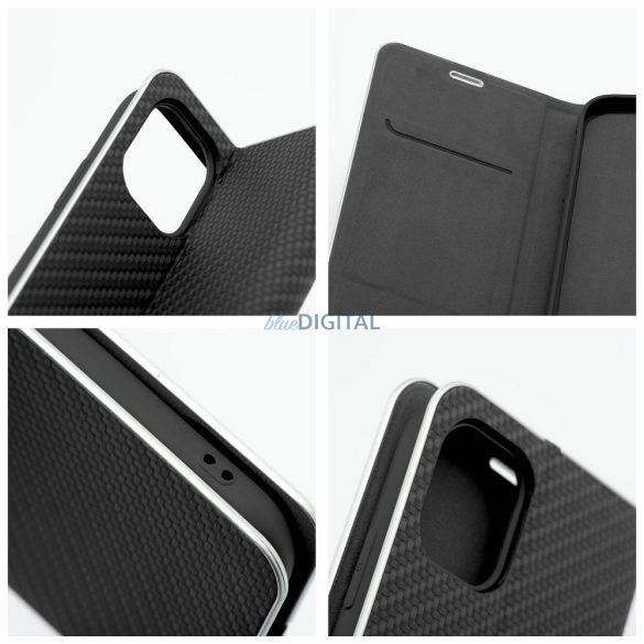 LUNA CARBON könyvtok iPhone 16e - fekete