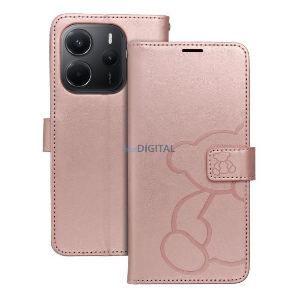 MEZZO könyvtok Xiaomi Redmi Note 14 4G - rózsaarany szín "maci"