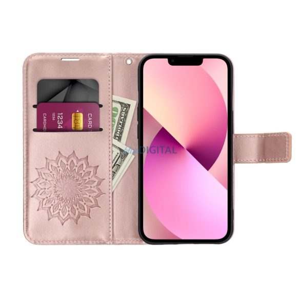 MEZZO könyvtok Xiaomi Redmi Note 14 4G - rózsaaranyszín "mandala"