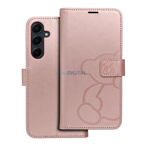 MEZZO könyvtok Samsung Galaxy A55 5G - rózsaarany szín "maci"