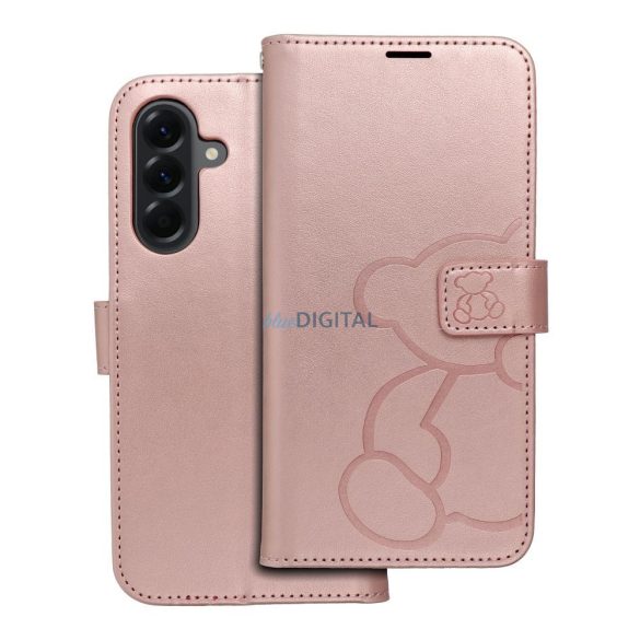 MEZZO könyvtok Samsung Galaxy A56 - rózsaarany szín "maci"
