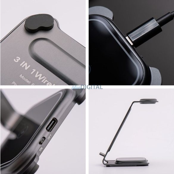 Forcell F-ENERGY Simply Charge 3in1 kompatibilis Apple Watch és Samsung Watch szürke órával